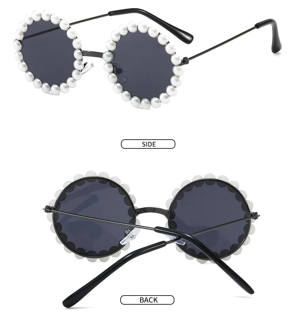 New Children's Circle Form Sunglasses Girl Decorative Pearl Frame Fashion Sun Glasses Cute Baby Outdoor Sunshade Eyewear UV400