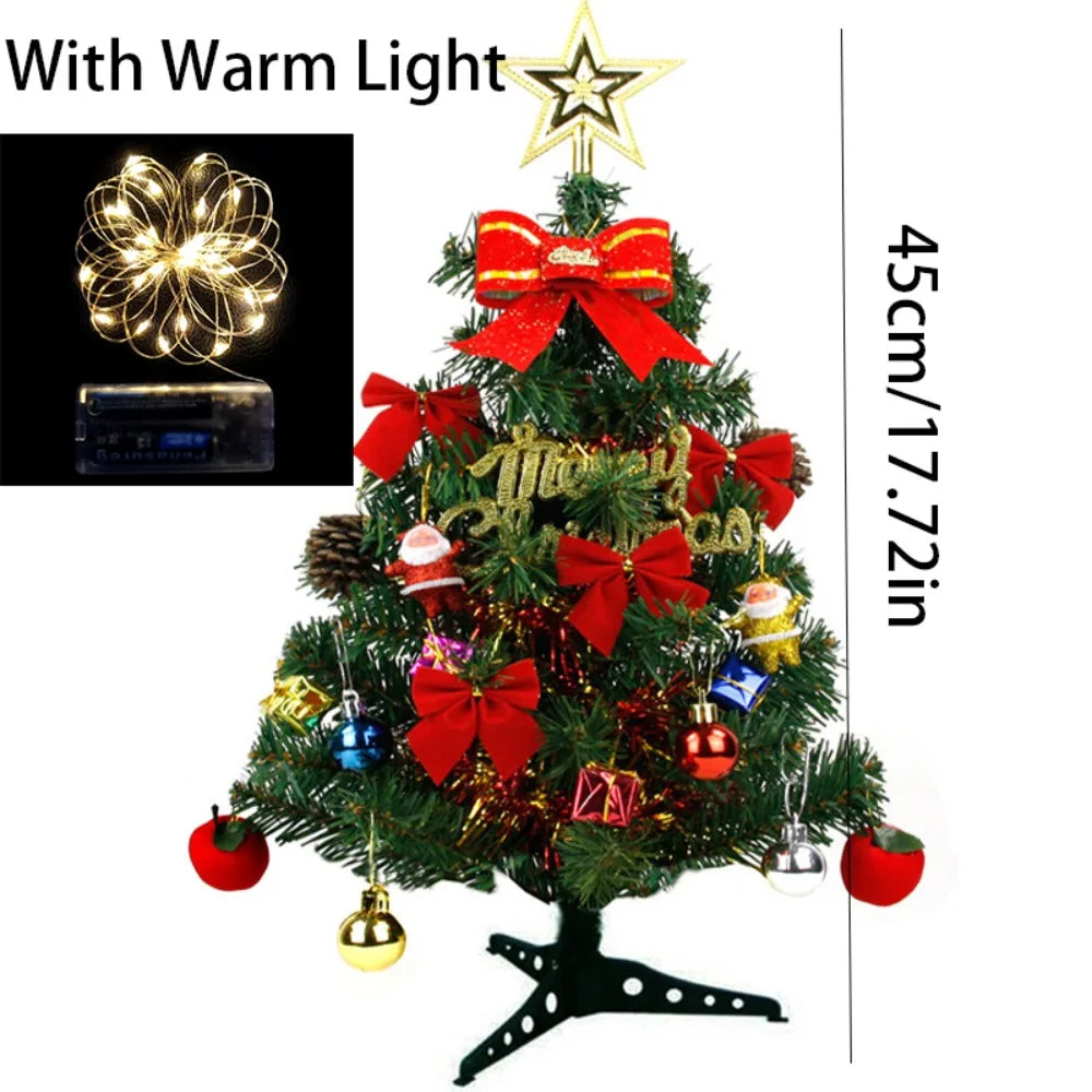30/45cm Mini Christmas Tree New Year Gift Party Decoration Artificial Christmas Tree LED Light DIY Handicraft Xmas Tabletop Tree