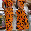2025 Summer Two Piece Sets Women Outifit Fashion Print Colorblock O-Neck Short Sleeve Crop Top & Casual Striped Pocket Skirt Set