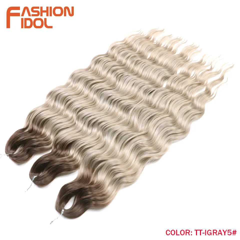 FASHION IDOL 24 Inch Synthetic Hair Water Wave Braiding Hair Extensions Ombre Rainbow color Deep Wave Curl Twist Crochet Hair
