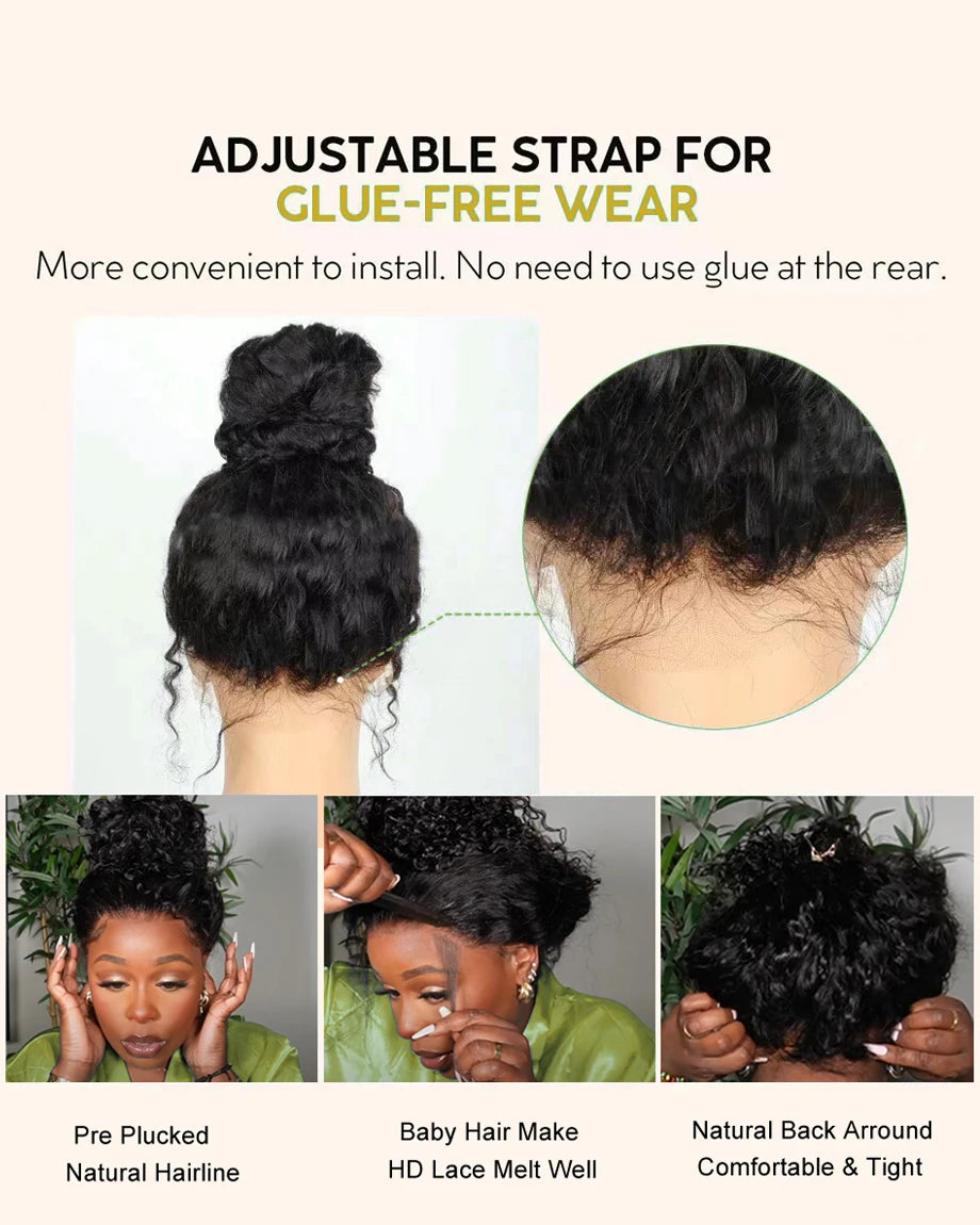 360 Lace Front Wig Human Hair Water Wave Invisi Strap Snug Fit 360 Transparent Lace Frontal Wigs Pre Cut Lace Wig Bleached Knots