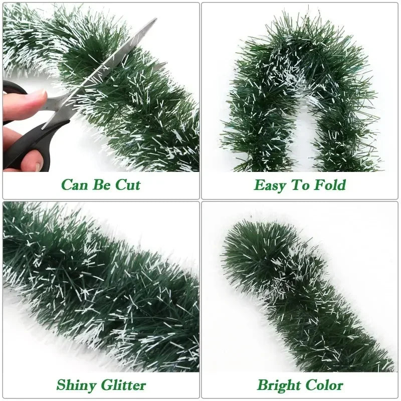 Christmas Tinsel Ribbons Garland Green Cane Wreath Xmas Tree Hanging Pendent Ornaments Wedding Party Supplies Home Decor