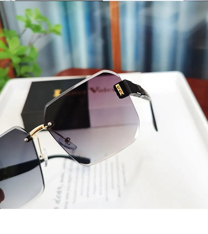 Modern Oversize Rimless Sunglasses For Men And Women Stylish Square Frameless Female Glasses Brand UV400