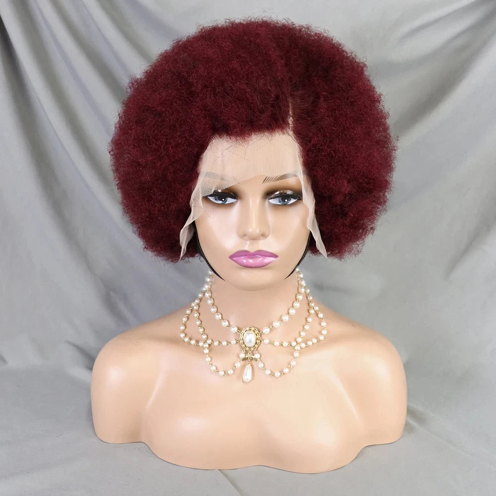 MALAIKA Kinky Curly Short Lace Front Wig Afro Bob Human Hair Natural Hairline 13X4 Lace Frontal Glueless Human Hair Wigs