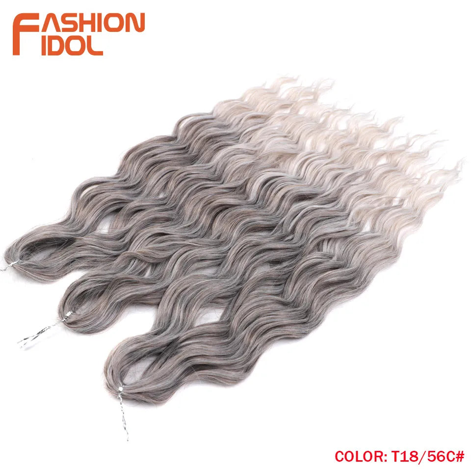FASHION IDOL 24 Inch Synthetic Hair Water Wave Braiding Hair Extensions Ombre Rainbow color Deep Wave Curl Twist Crochet Hair