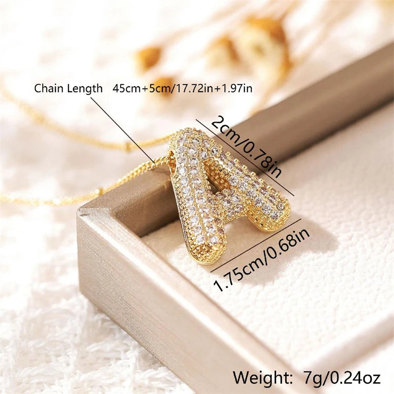 RAKOL Exquisite Copper Gold-plated Zircon Pendant American Minimalist Collarbone Chain 26 A-Z Balloon Letter Necklace For Women