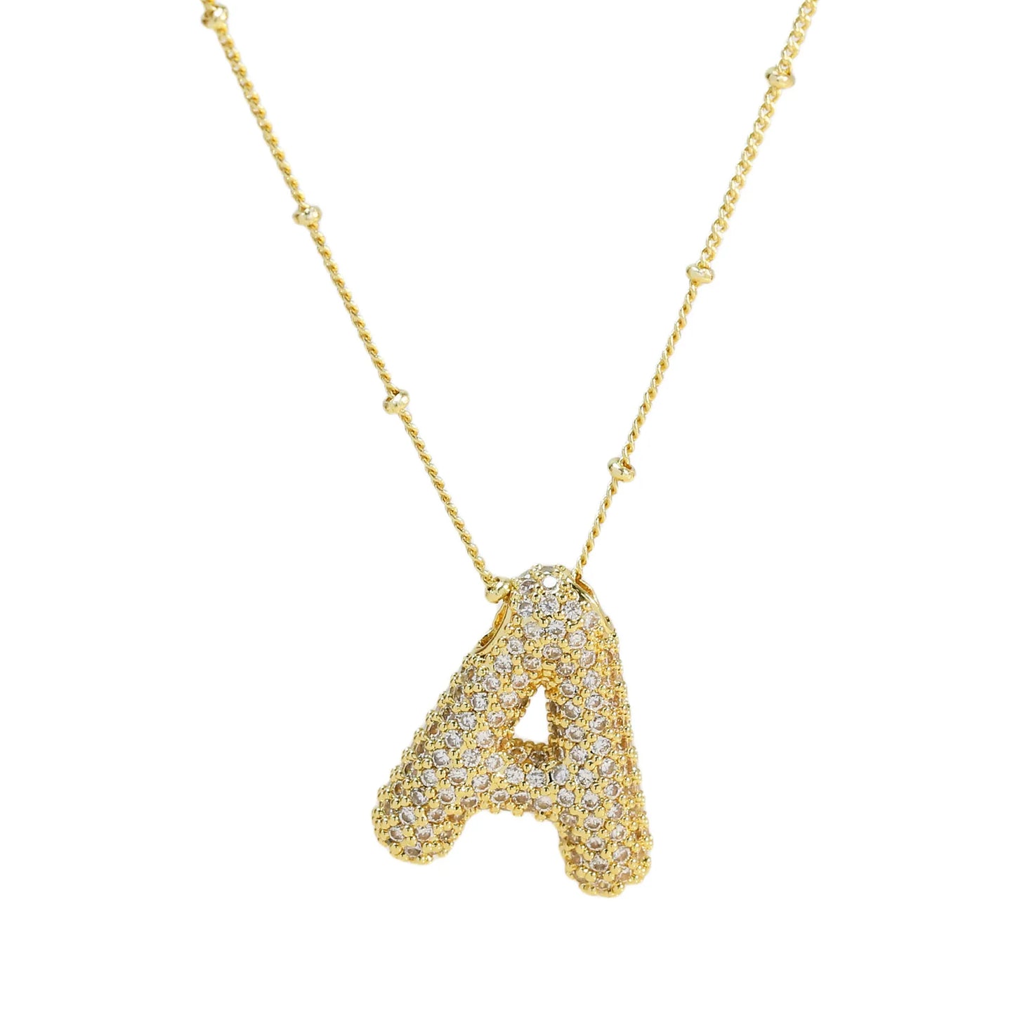 Cubic Zirconia Gold Plated  Bubble Alphabet Letter Necklace Monogram Necklace Balloon Initial Necklace Gifts for Women Girls