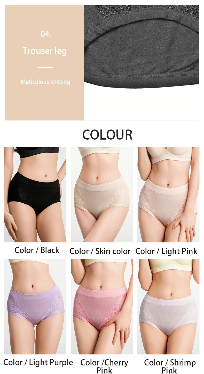 3pcs/pack 2024 Women High Waist Panties Female Briefs Modal Lace Plus Size Underpants Mother Middle Aged Oversize Underwear