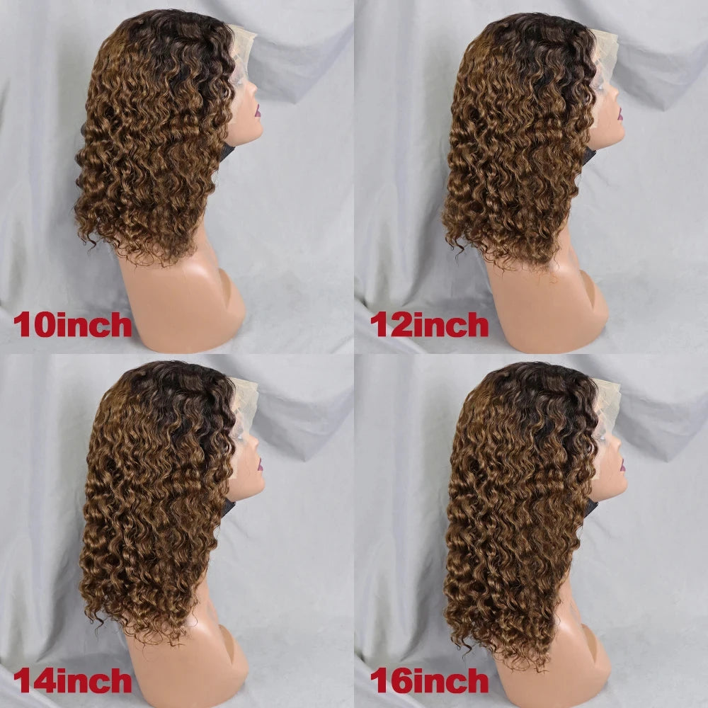 10-16 Inches 200% Density Water Wave Bob Human Hair Wigs  Short Deep Curly Brazilian Remy Human Hair Wigs for Black Women