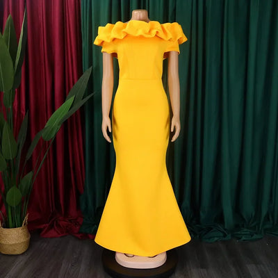 Elegant Long Dresses for Women Off the Shoulder Short Sleeve Mermaid Floor Length Luxury Female Birthday Party Dinner Dress Robe