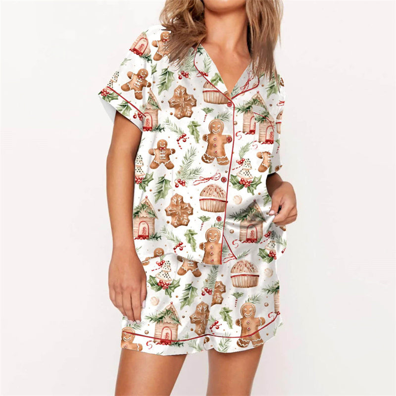 Nutcracker Pajamas Women Christmas Pajama Set Short Sleeve Tops+Elastic Waist Shorts Santa Claus Avatar Print Sleepwear Outfits