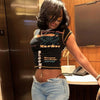 Hollow Out Crop Top Women O-Neck Aesthetic Clothes Letter Printed Y2k Accessories Short Sleeve Roupas Femininas Estilosas Summer