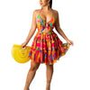 Znaiml Women's Halter Sleeveless V-neck Backless Cut out Ruffles Floral Print Mini Dress A-line Summer Vacation Beach Outfit