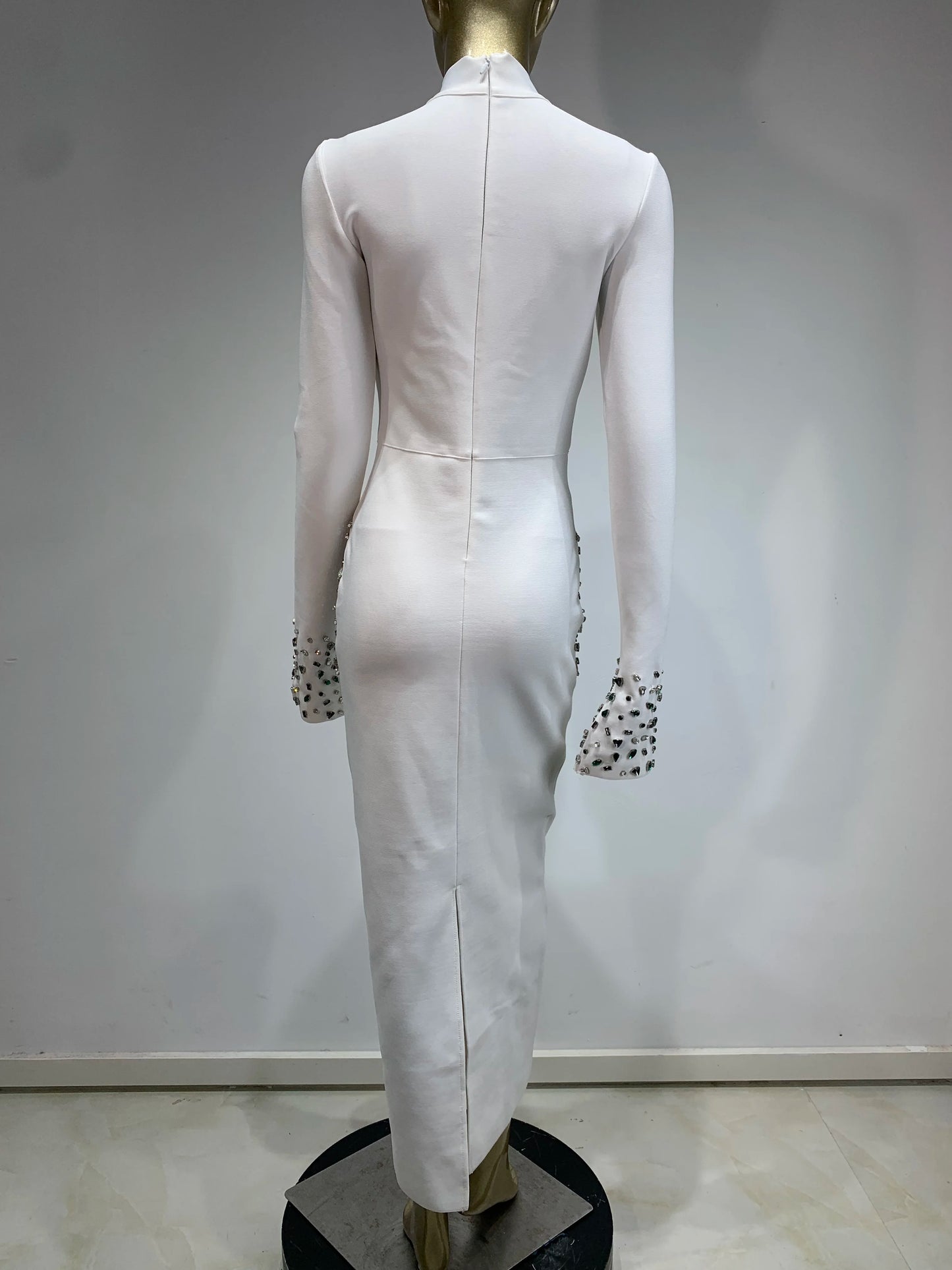 Women Celebrity Sexy Beading Crystal Diamonds Black White Maxi Long Bodycon Bandage Dress 2024 Elegant Evening Club Party Dress