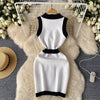 Mini Dress Women Dresses Vests Knitted Vestidos Bodycon Streetwear Polo Neck Sleeveless Single Breasted Splice Y2k Elegant Work