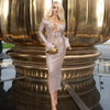 Evening Dress women Elegant Sequins Deep V Long Sleeves Midi Dress Sexy Luxury Backless Lace Up Ankle Length Bandage Party Gown