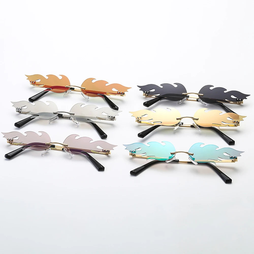 Fashion Fire Flame Sunglasses Women Men Rimless Wave Sun Glasses UV 400 Eyewear Luxury Trending Narrow Sunglasses