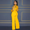 Fashion Women's Clothing Hollow Long-sleeved Loose Wide Leg Jumpsuits Overall Pants Solid Color Sexy Lace