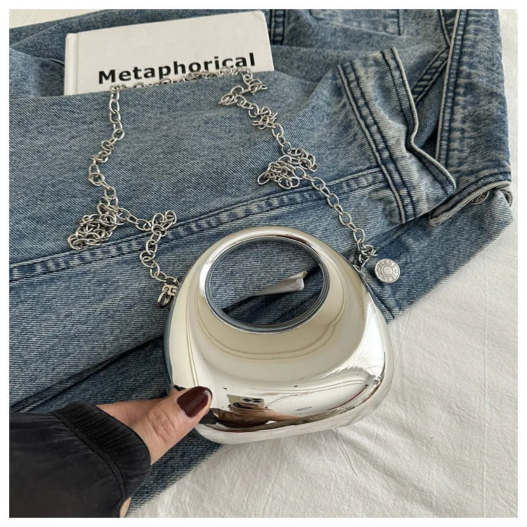 New Gold Silver Fashion Acrylic Moon Women's Handbags Luxury Ladies Clutch Bags Dinner Bag with chain 2024