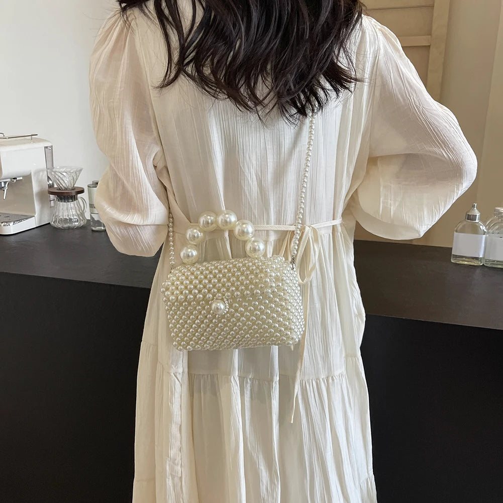 2024 Newest Handmade Pearl Knitting Evening Handbag Luxury Women's Snall Crossbody Bag High-end Hand-Woven Elegant Clutch Purses