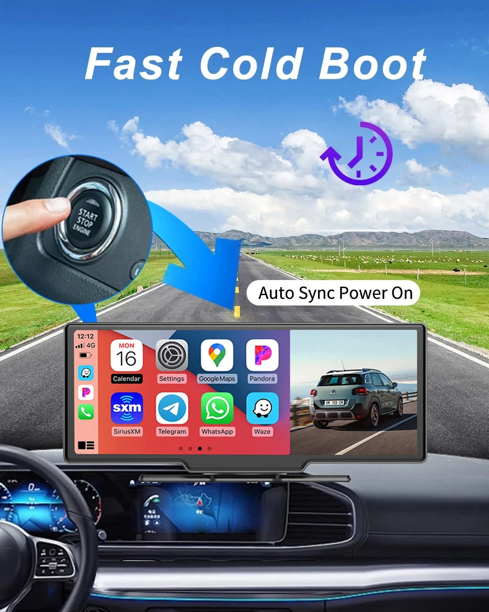 10.26“  Dash Cam 4K 3840*2160P Car Dvr Carplay Android Auto GPS 5G WIFI  Stream RearView Mirror Dashcam Camera Drive Recorder FM
