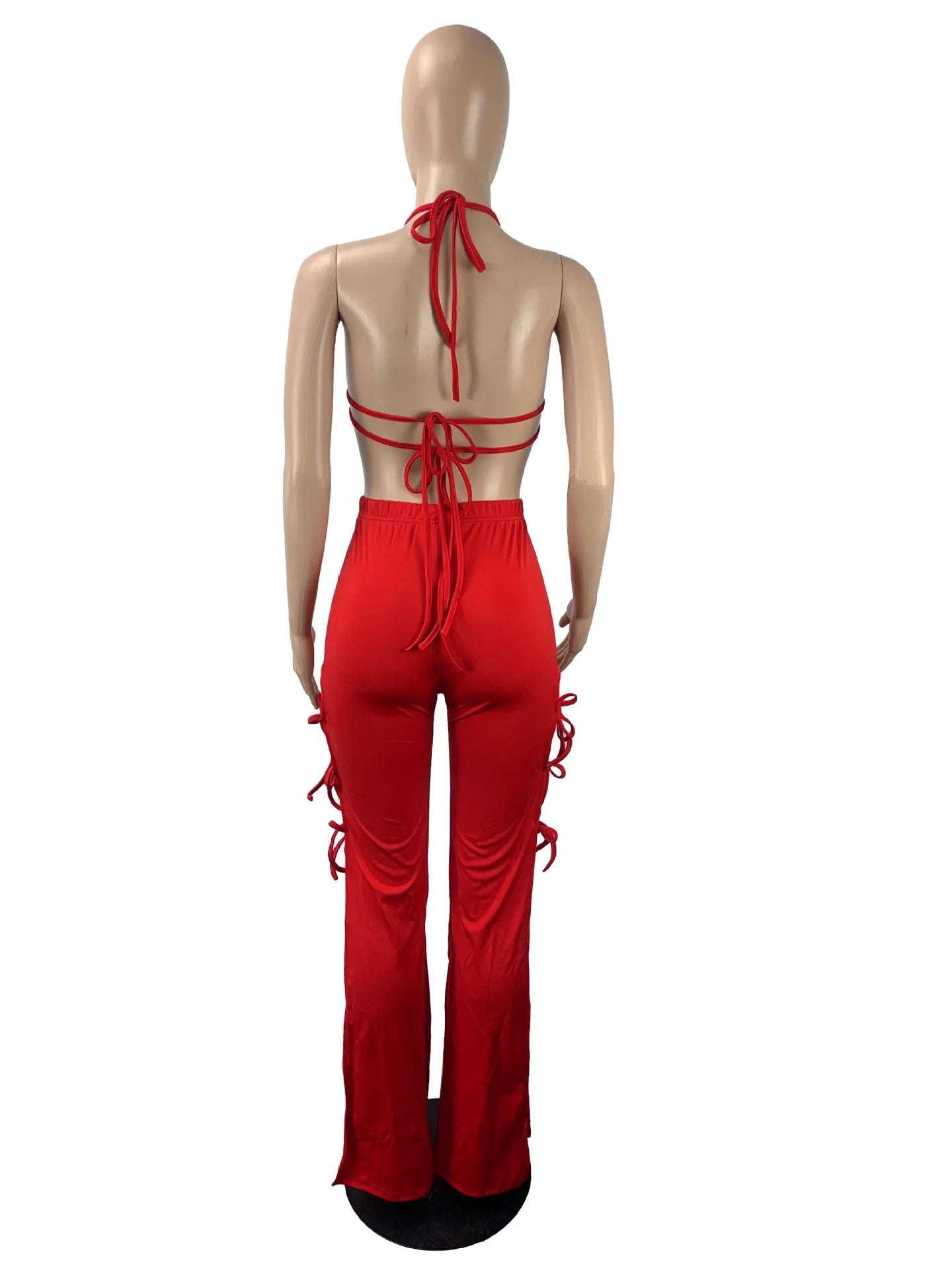 2022 Summer Women 2 Piece Set Floral Bra Tops and High Side Split Lace Up Wide Leg Pants Set Sweatsuit Tracksuit Outfits