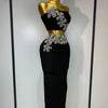 Women Sexy Strapless Flower Diamonds Black Maxi Long Bandage Two Piece Set 2025 Knitted Elegant Evening Club Party Prom Gowns
