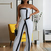 Wishyear Irregular Off Shoulder Sleeveless Strapless Jumpsuits Women Button Patchwork Wide Leg Pants Evening One Piece Outfits