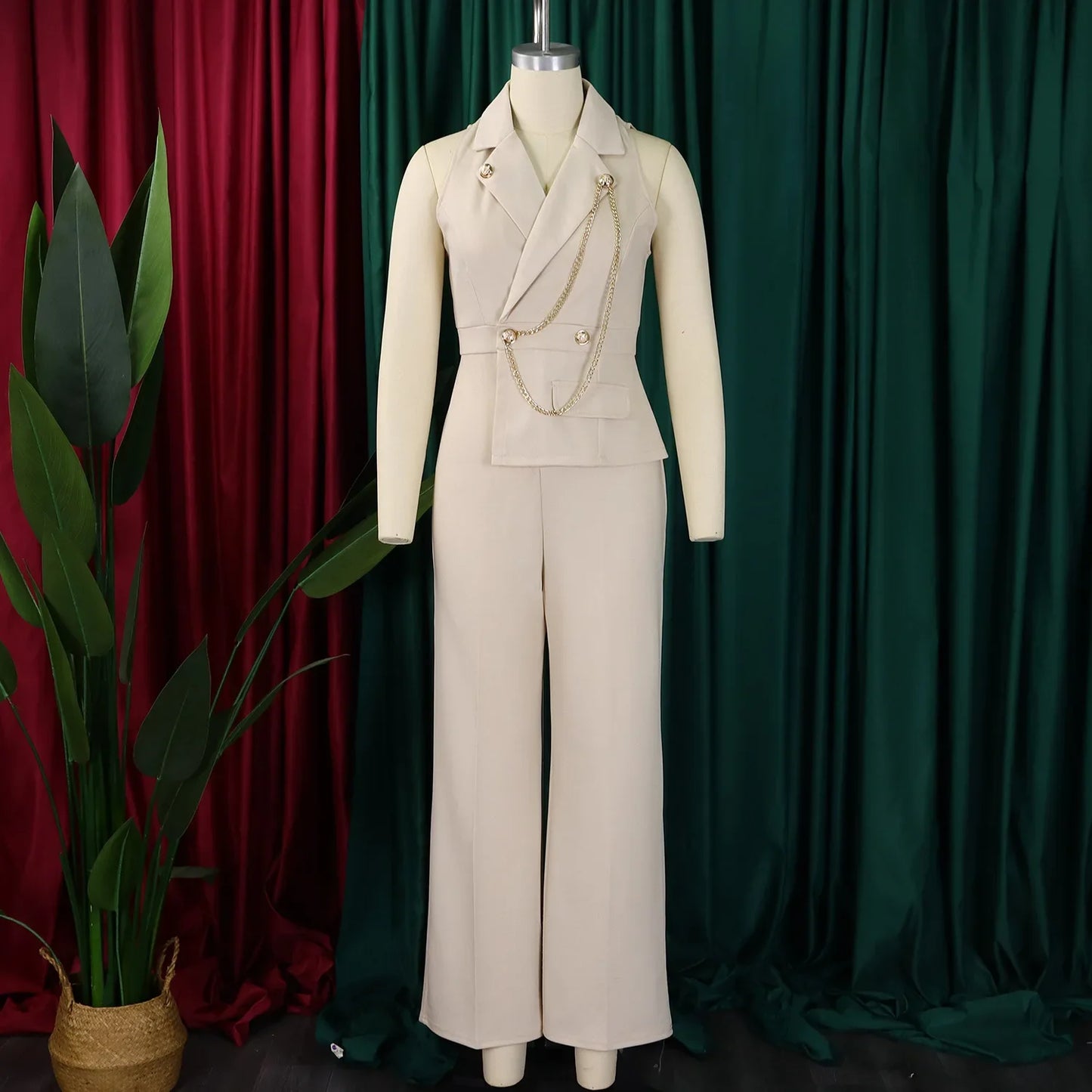C8604 Foreign Trade Women's Fashionable Sexy Chain Collar Wide Leg African Jumpsuit Casual Style Long Dress For Ladies