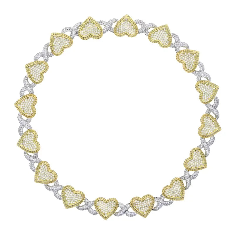 2025 Iced Out Bling Full Paved 5A Cubic Zirconia CZ Heart Charm Infinity Chain Choker Necklace Jewelry For Women Men
