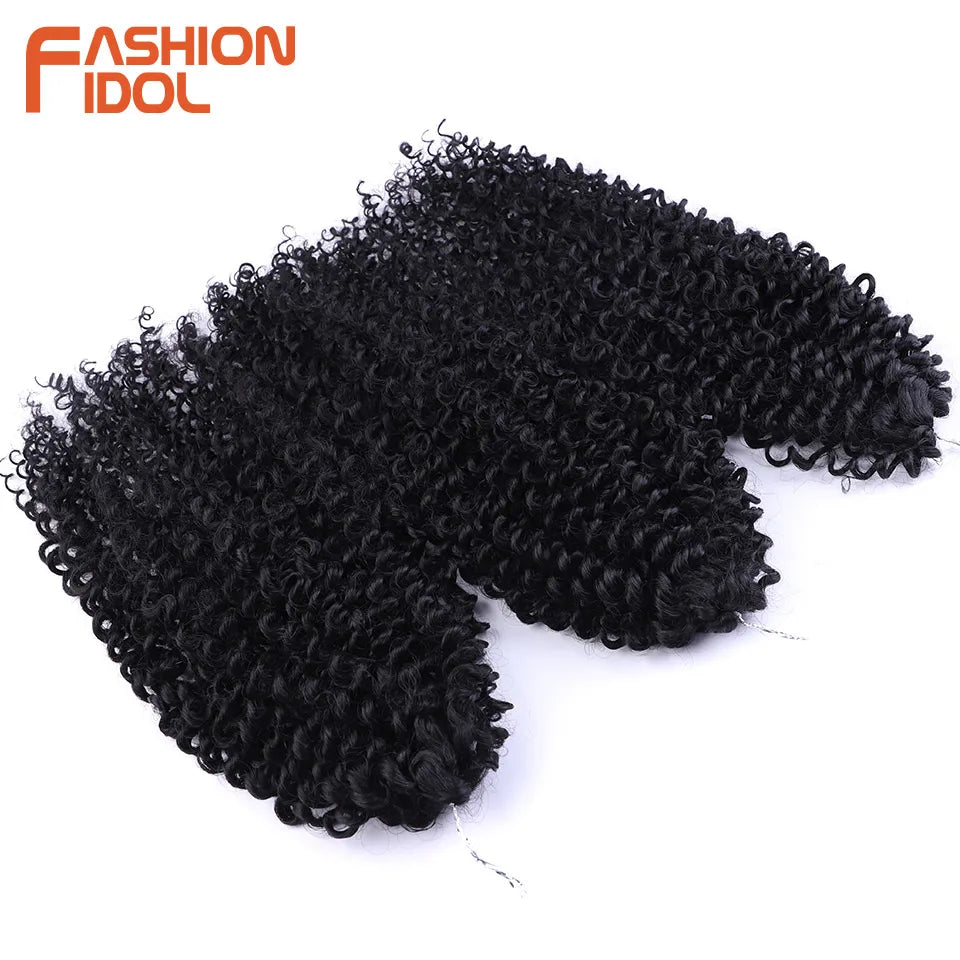 FASHION IDOL 200g 3pcs Afro Kinky Curly Braiding Hair Synthetic Crochet Hair 18 Inch Ombre Brown Passion Twist Hair Extensions
