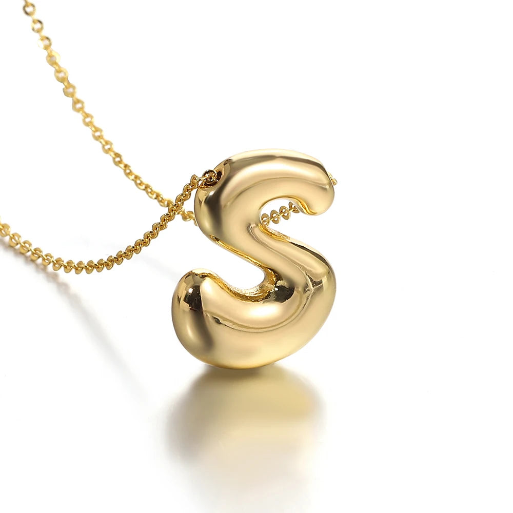 Greatera Gold Color Chunky Balloon Bubble Initial Letter Pendant Choker Necklaces for Women Custom Personalized Jewelry