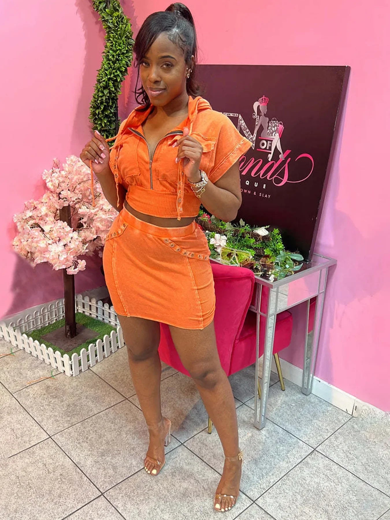 HLJ&GG Fashion Pocket Cargo Hooded Two Piece Sets Women Zip Slim Crop Top And Mini Skirts Outfits Female Washed 2pcs Streetwear