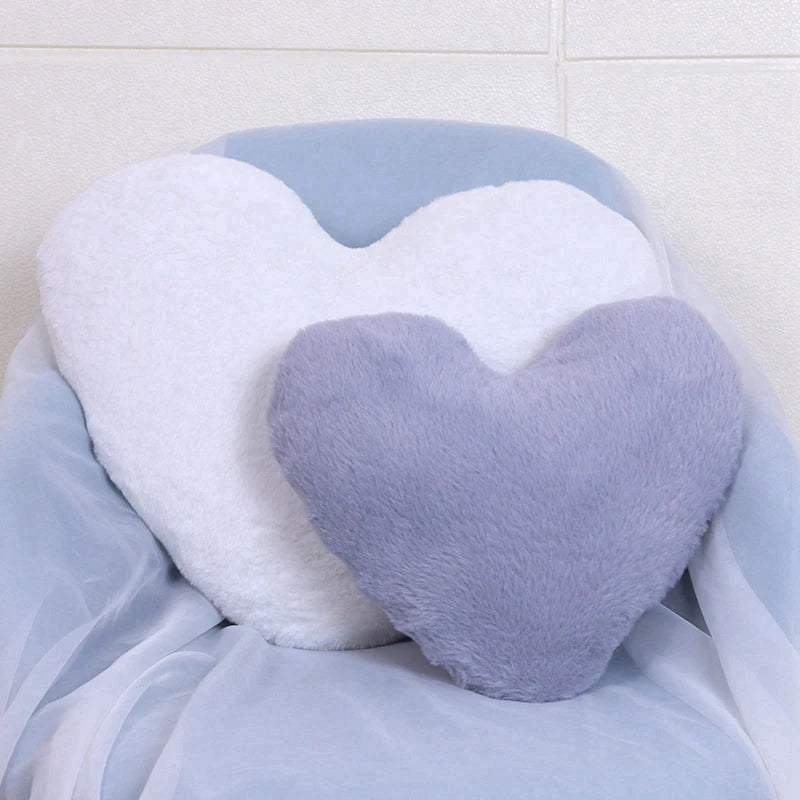 Faux Rabbit Fur Heart Pillow Decorative Pillows Plush Love Heart Shaped Fluffy Throw Pillow Cushion Valentine's Day Gifts 12/17"