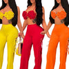 2022 Summer Women 2 Piece Set Floral Bra Tops and High Side Split Lace Up Wide Leg Pants Set Sweatsuit Tracksuit Outfits
