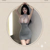 Hot Dress Lace lace hanging neck revealing breast deep V-wrap hip skirt Elegant evening dress woman Woman clothing Youth dresses