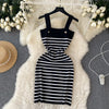 Striple 2024 Sexy Summer Knit Strap Dress Women Tank Elatic Waist Bodycon Sundress Female Beach  Backless Midi Dress