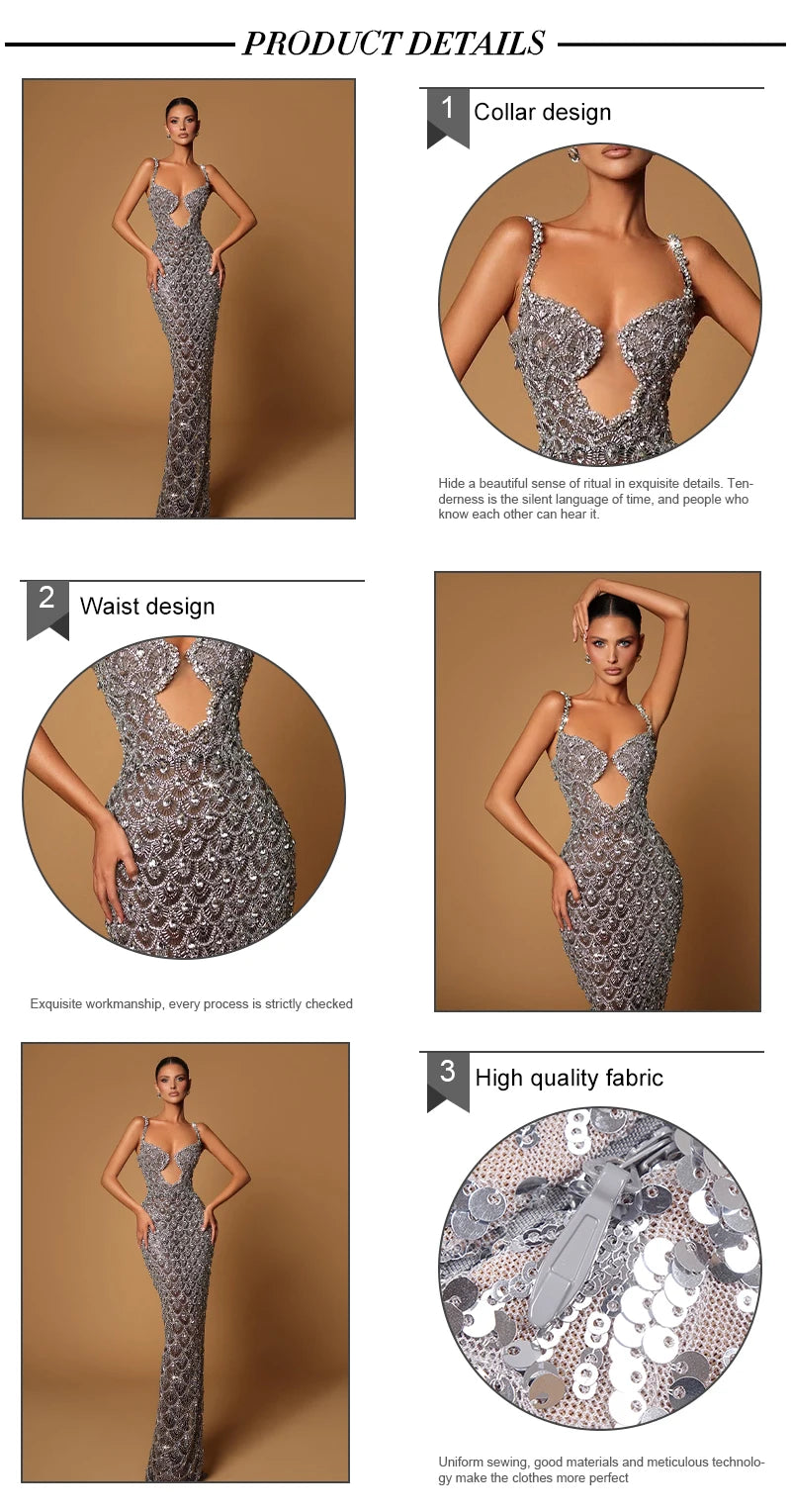 VC Sexy Deep V Plunge Neck Backless Sequins Mesh Sparkly Silver Maxi Long Dress Elegant Party Evening Outfits Vestido