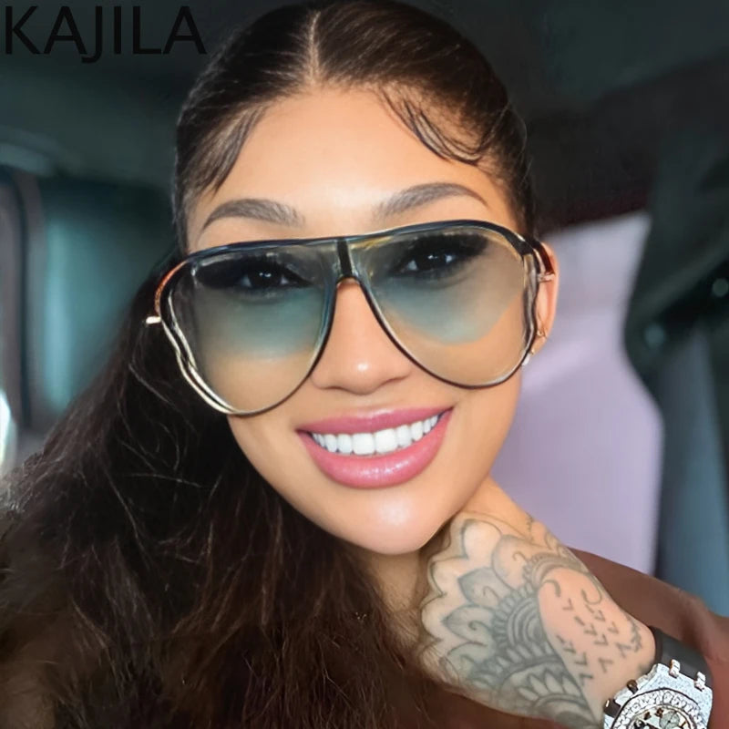 Oversized Hollow One-Piece Sunglasses Women Big Frame 2024 Luxury Brand Special-Shaped Sun Glasses For Ladies Eyewear Shades
