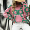 Knitted Sweaters Women 2023 Spring/Autumn Round neck Letter  Embroidery Pullovers Top Temperament casual warm Tee contrast color
