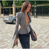 Sexy Deep V-neck Woolen Jackets Women's Hollow Up Waist Split Flare Long Sleeves Metal Buckle Coat High Street Fashion Jacket