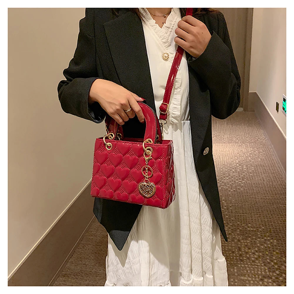 Red Love Patent Leather Bright Surface Handbag High-end Design Sense Wedding Bag Women's New Fashion All-matching Crossbody Bag