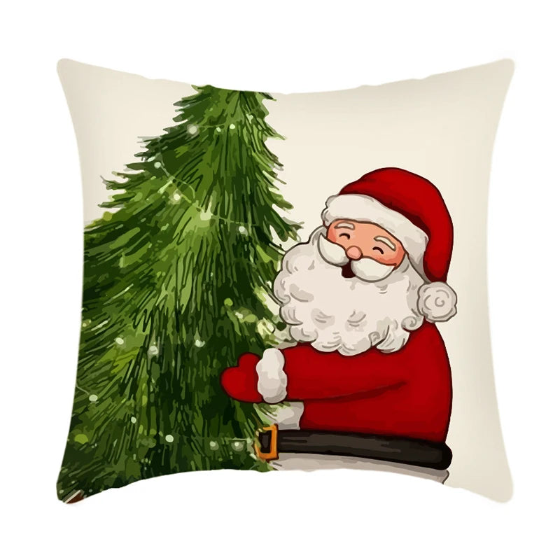 Linen Christmas Pillow Cover Snowman Elk Pillow Case 2024 Christmas Decoration for Home New Year Sofa Car Cushion Cover 45x45cm