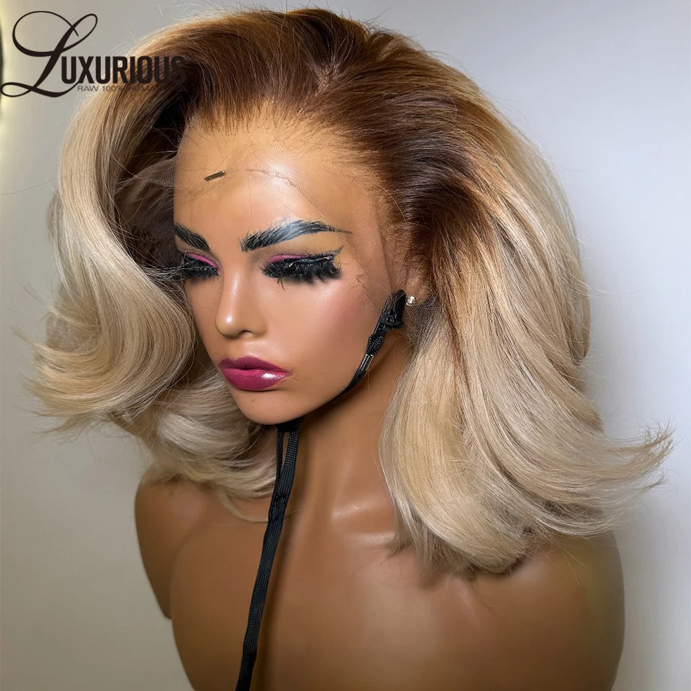#4/613 Blonde Short Bob Human Hair Wigs For Women 13x6 Lace Wig Human Hair 13x4 Transparent Lace Wig Ombre Honey Blonde Wig 180%