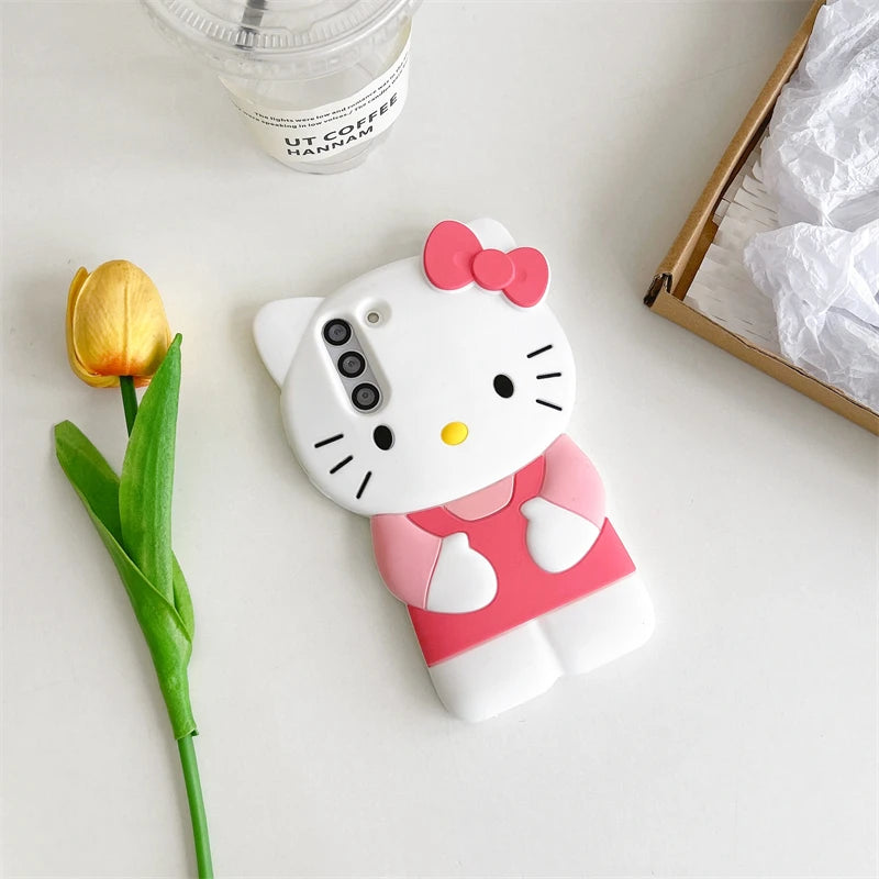 Hello Kitty Cartoon 3D Bow Phone Case For Samsung Galaxy S24 Ultra S23 Plus S22 S21 S20 FE Y2K Anti Fall Soft Silicone Cover
