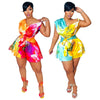 CM.YAYA Women Tie Dye Print Beach Sleeveless V-neck Sashes Sexy Party Club Playsuits Jumpsuit 2025 Summer One Piece Suit Rompers
