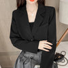 Cropped Blazers for Women 2024 New Korean Fashion Long Sleeve Button Up Suit Jacket Woman Elegant All Match Office Blazer Female