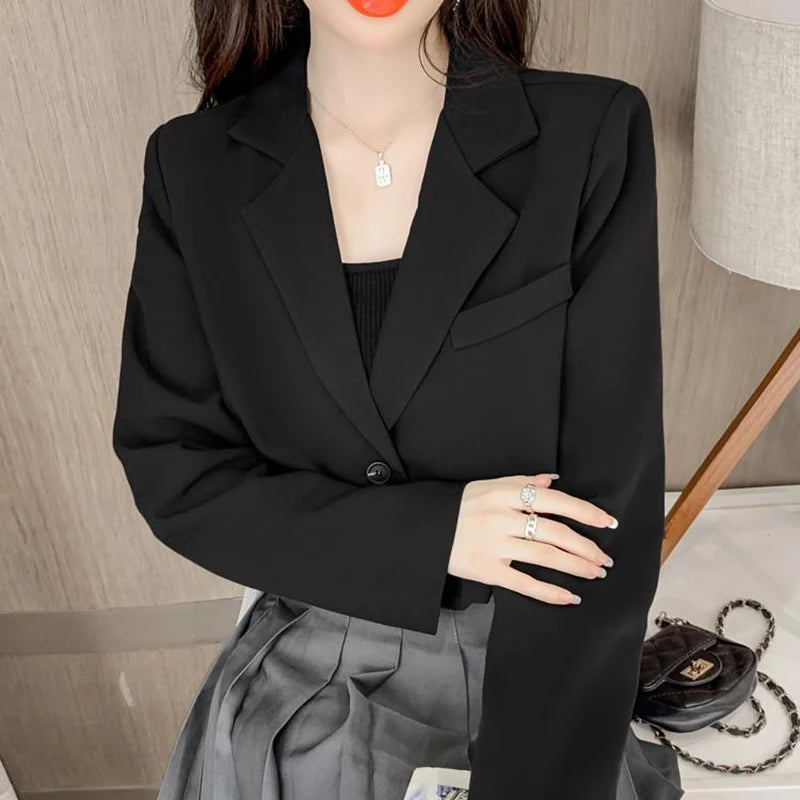 Cropped Blazers for Women 2024 New Korean Fashion Long Sleeve Button Up Suit Jacket Woman Elegant All Match Office Blazer Female