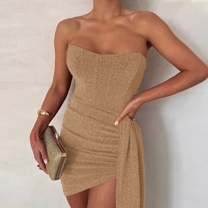 Dulzura Bling Glitter Sexy Y2K Clothes Sleeveless Backless Corset Ruched Bodycon Mini Dress For Women Club Party Elegant Outfits