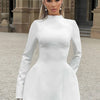 BKQU Elegant Solid Backless Mini Dress Women High Waist Fashion Long Sleeve Slim A-line Dresses 2024 Autumn Party Evening Dress